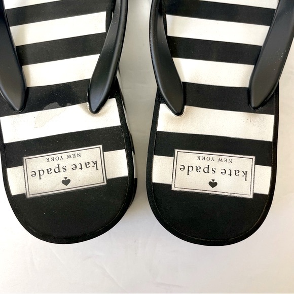 Kate Spade Rhett Platform Wedge Black/White Stripe Flip Flops Size 9 - Picture 12 of 15